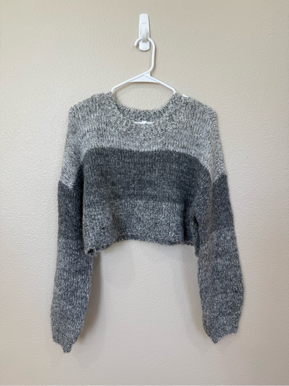 Garage Gray Two-Tone Cropped Crewneck Sweater